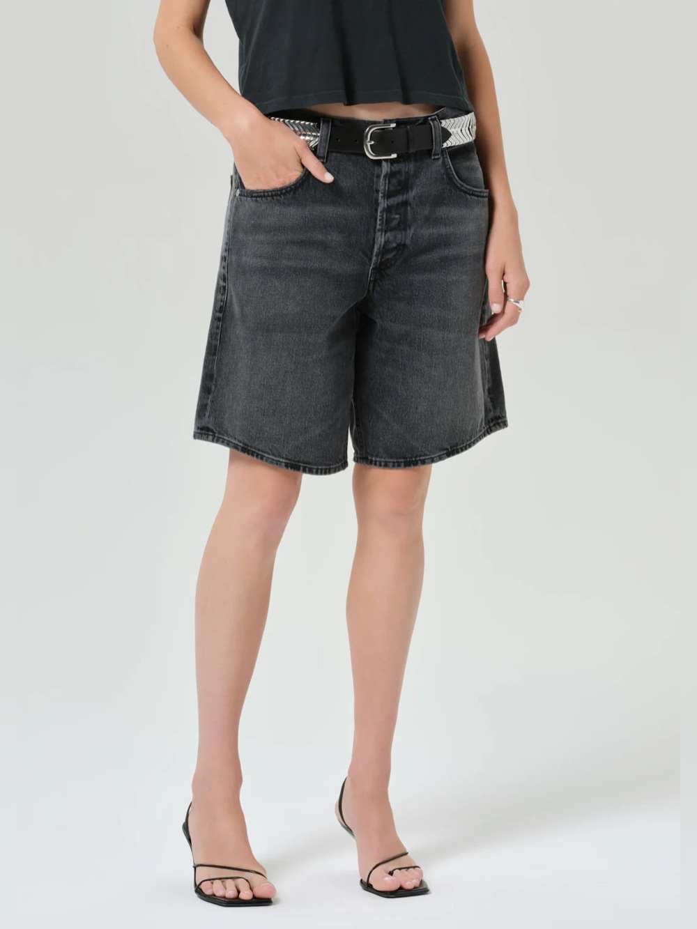 Citizens of Humanity Ayla Jean Shorts Vintage Black size 27 long 9" inseam jorts - Picture 2 of 16
